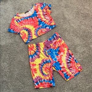Tie dye biker short set